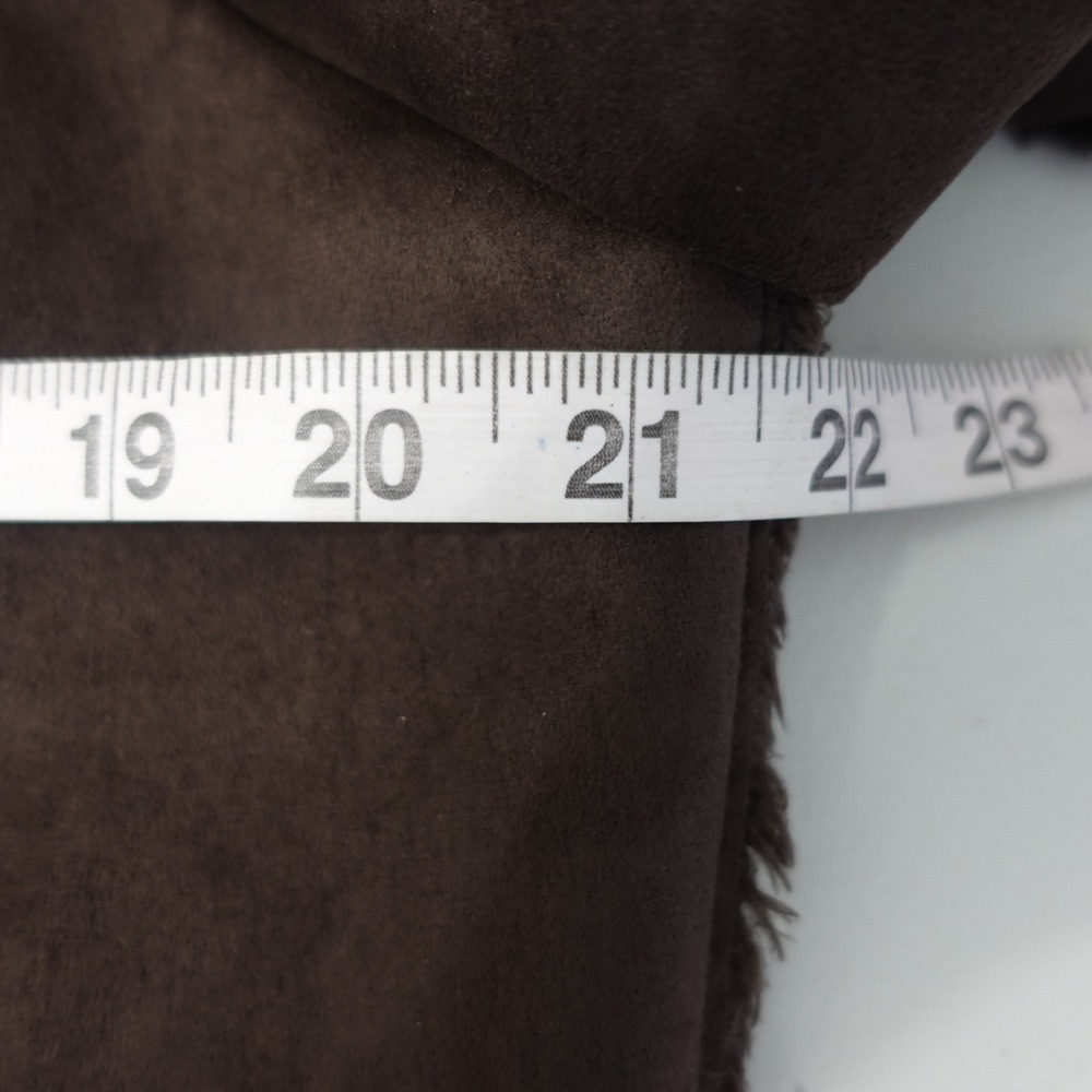 Vintage Chocolate Brown Faux Suede Fur Trimmed Jacket Toggle 70s Boho Womens Lg - Picture 5 of 10